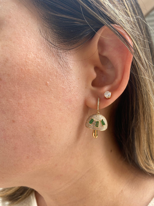 14K Gold Diamond & Tsavorite Garnet Mushroom Huggie Earrings | 1.00 CTW Diamonds