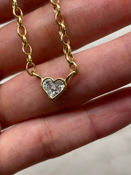 14K Gold Diamond Heart Necklace 16”