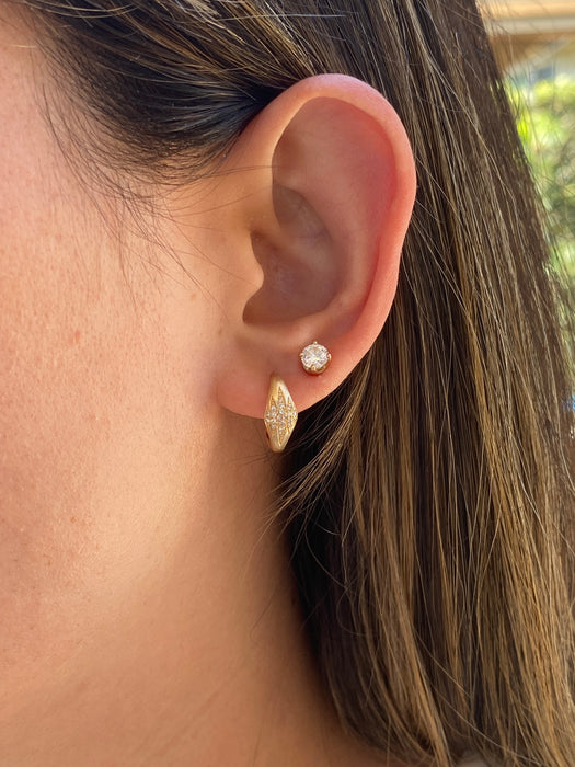 14K Gold Diamond Zig Zag Huggie Earrings