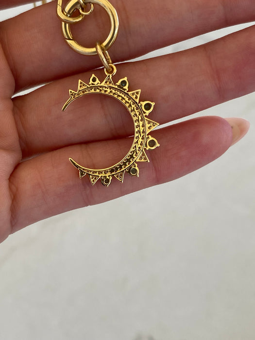 14K Gold Emerald & Diamond Crescent Moon Charm