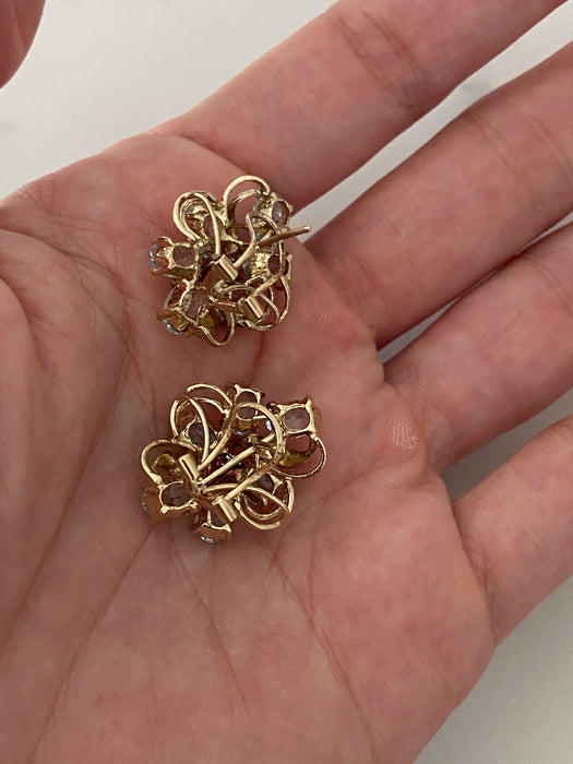 Vintage 14K Gold Blue Topaz & Diamond Cluster Earrings – Omega Back