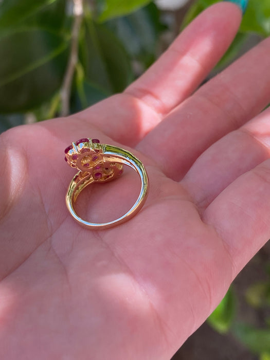 18k ruby diamond flower bypass ring size 5