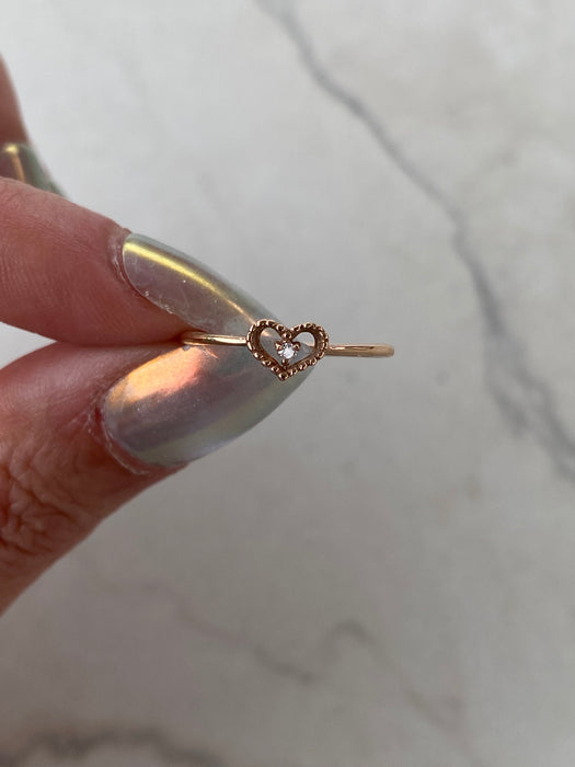Vintage 18K Rose Gold Diamond Heart Ring – Knife Edge Band
