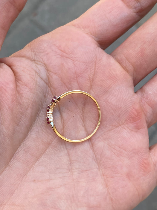 14k rose gold ruby diamond chevron ring size 7