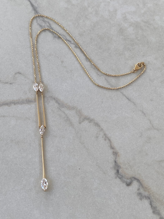 14K 1.5 TCW Marquise Lab Diamond Lariat Necklace