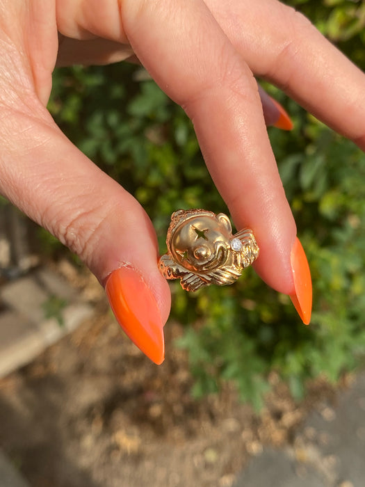 Vintage 18K Gold Diamond Clown Ring