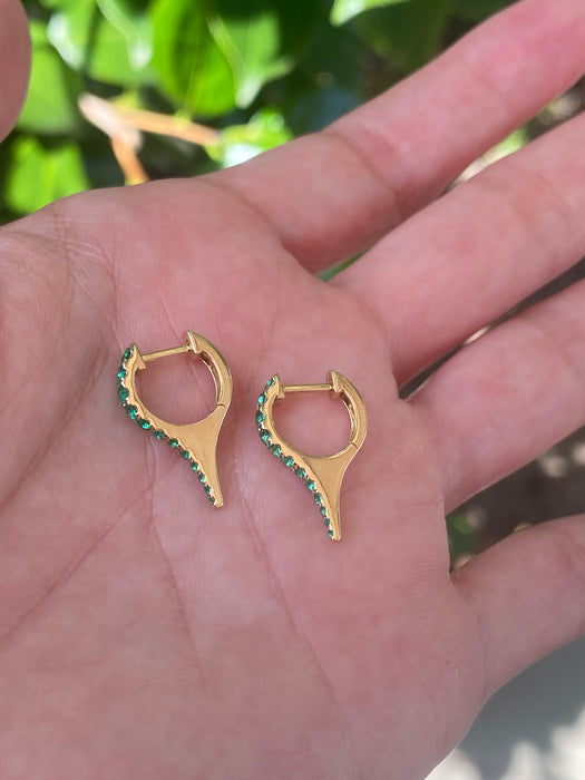 14k emerald dagger Huggie earrings