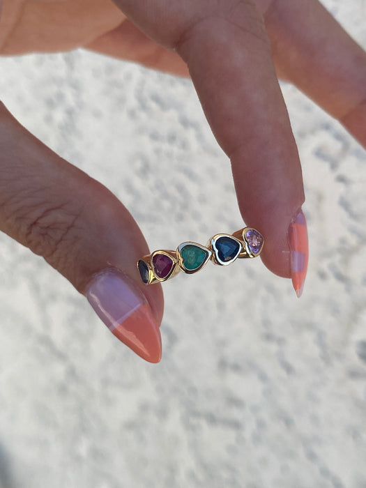 14k bezel set rainbow heart ring size 6.5