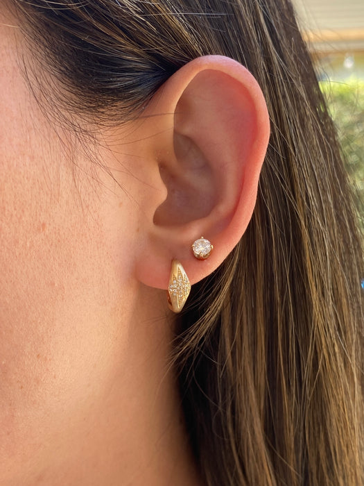 14K Gold Diamond Zig Zag Huggie Earrings