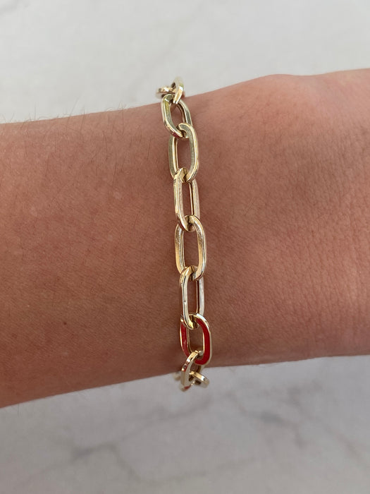 14K Gold Oval Link Paperclip Diamond Charm Bracelet