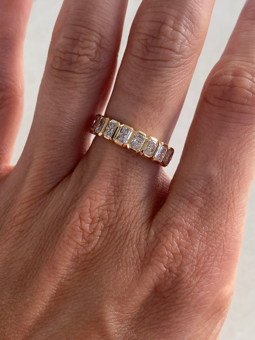 14K Gold Bezel Set Radiant Cut Lab Diamond Band Ring