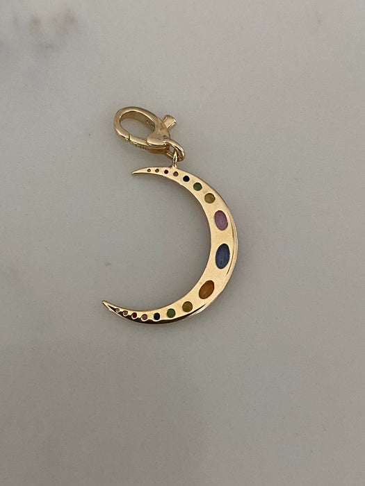 14K Gold Sapphire & Diamond Crescent Moon Charm