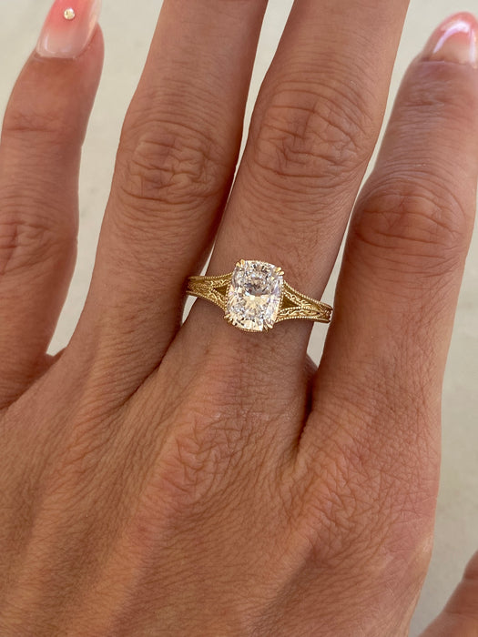 14K Gold Lab Cushion 2.03 TCW Diamond Ring Size 6