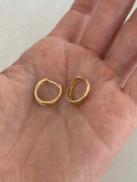 14K Gold Brushed Diamond Crossed Huggie Earrings