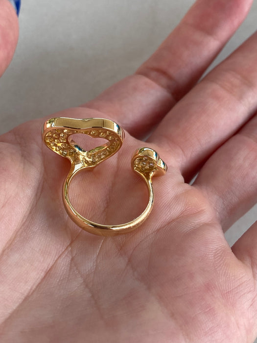 Vintage 18K Yellow Sapphire & Diamond Heart Ring Size 7