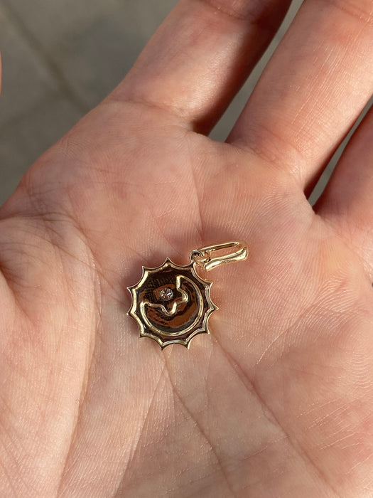 14K Gold Diamond Star Disc Charm