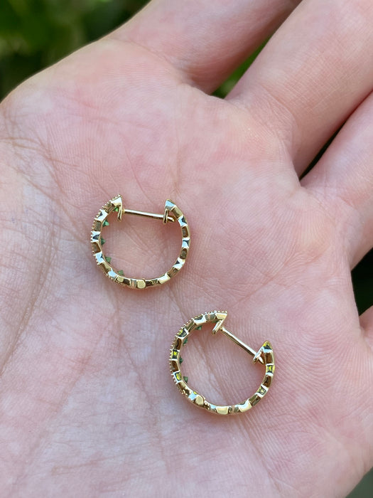 14K Gold Hexagon Tsavorite Garnet Huggie Earrings