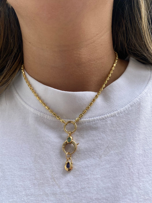 14K Gold Bezel-Set Pear Gemstone Shield Pendants