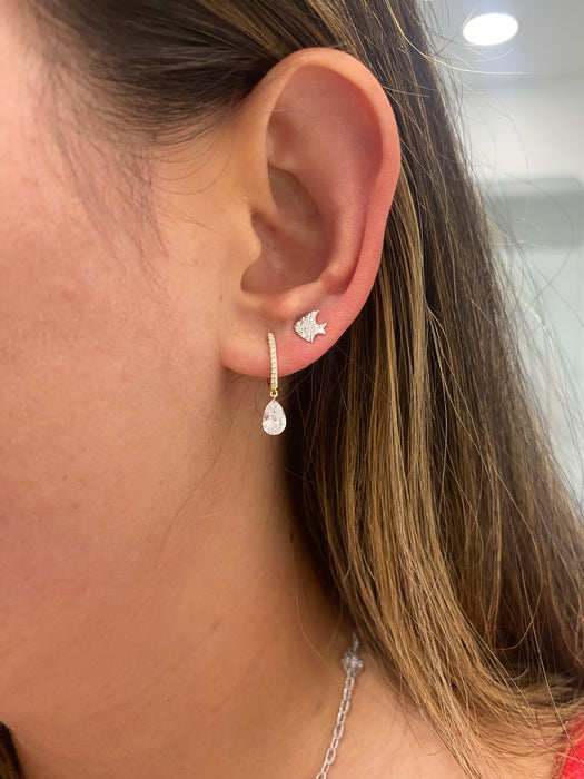 14K 1.2 TCW Lab Grown Diamond Pear Drop Huggie Earrings