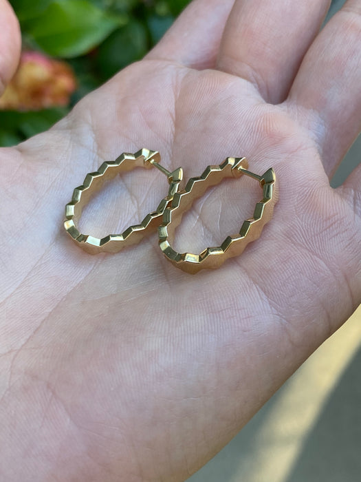 14k blue enamel diamond hexagon huggie hoop earrings