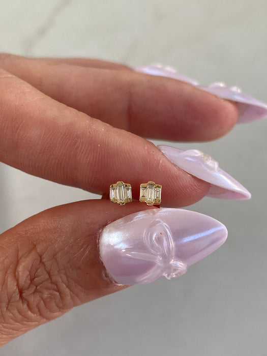 14K Gold Baguette Lab Diamond Stud Earrings