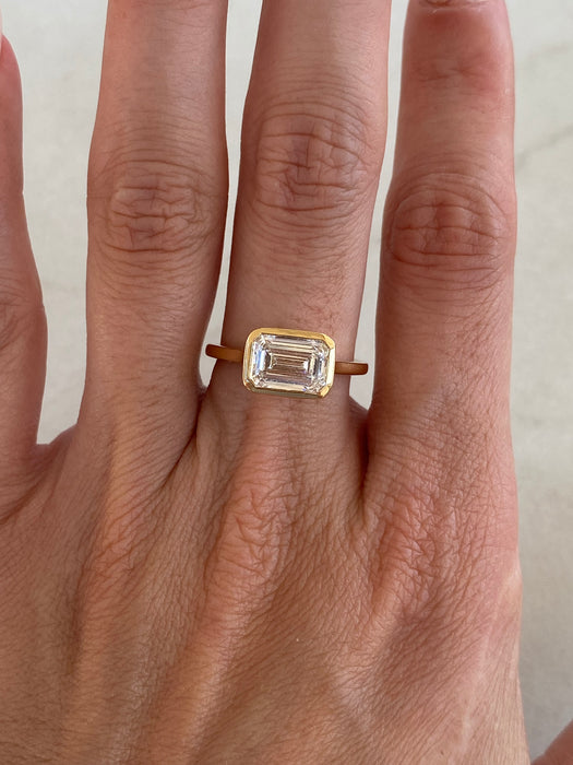 18K Gold Bezel Set 2 Carat Lab Emerald Cut Diamond Ring