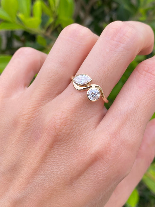 14K Gold Round & Marquise Squiggle Lab Diamond Ring
