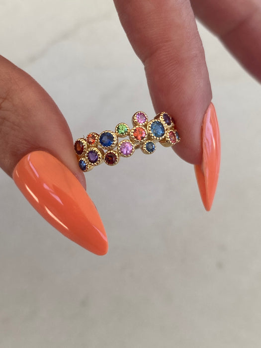 14K Gold Bezel Rainbow Ring Size 7