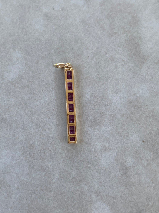 14K Gold 1 Carat Princess Cut Ruby Bar Pendant