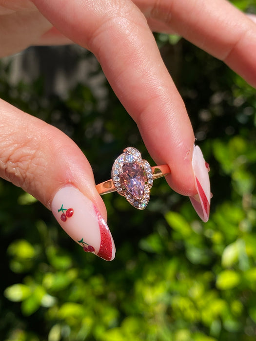 Vintage 18K Rose Gold Morganite & Diamond Ring