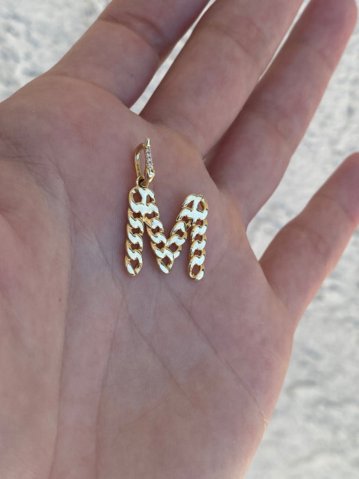 14k diamond curb initial letter pendant
