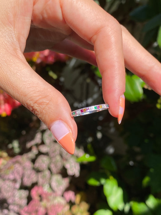 14k white gold rainbow ring size 6.5