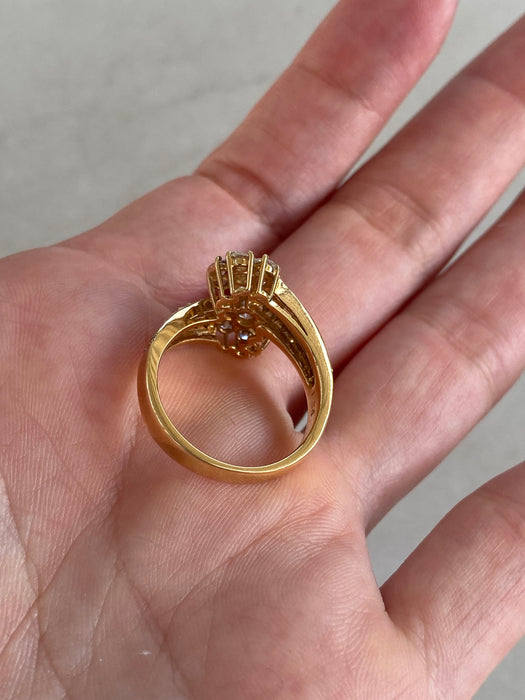 Vintage 18K Gold Diamond Bypass Flower Ring – 1.34 TCW – Size 6.5