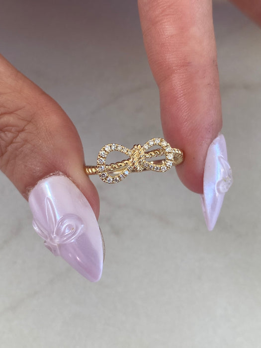 14K Gold Natural Diamond Bow Croissant Ring