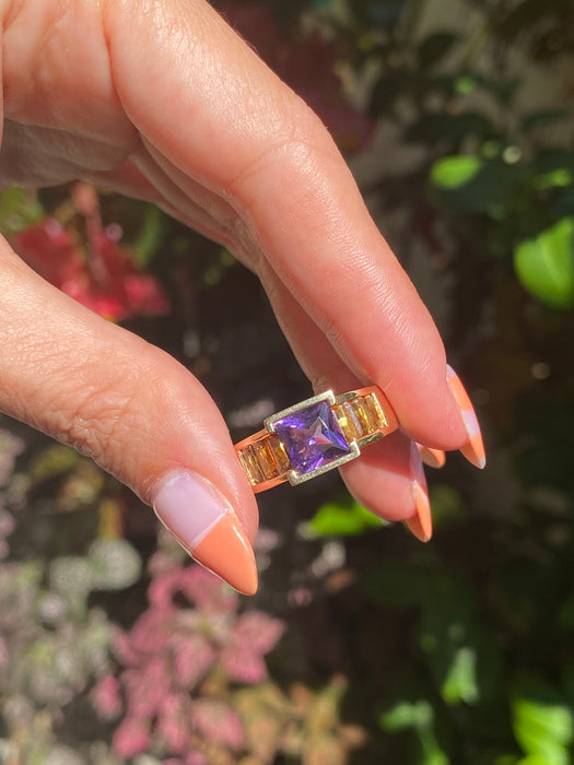 14k amethyst citrine heart ring size 7.25