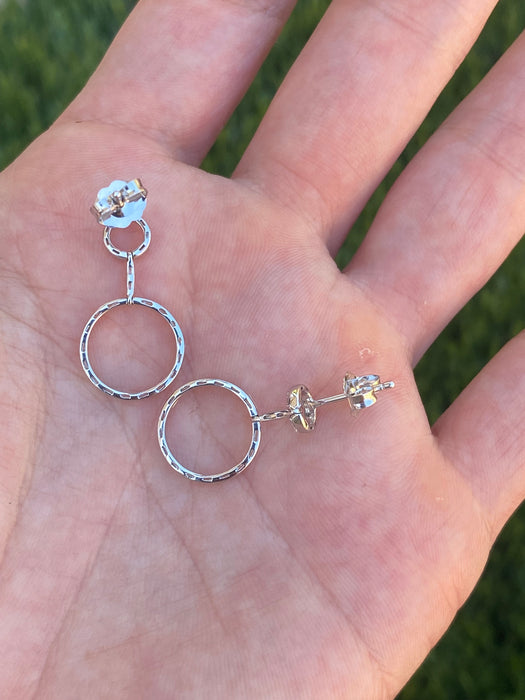 18K White Gold Diamond Baguette Dangle Earrings