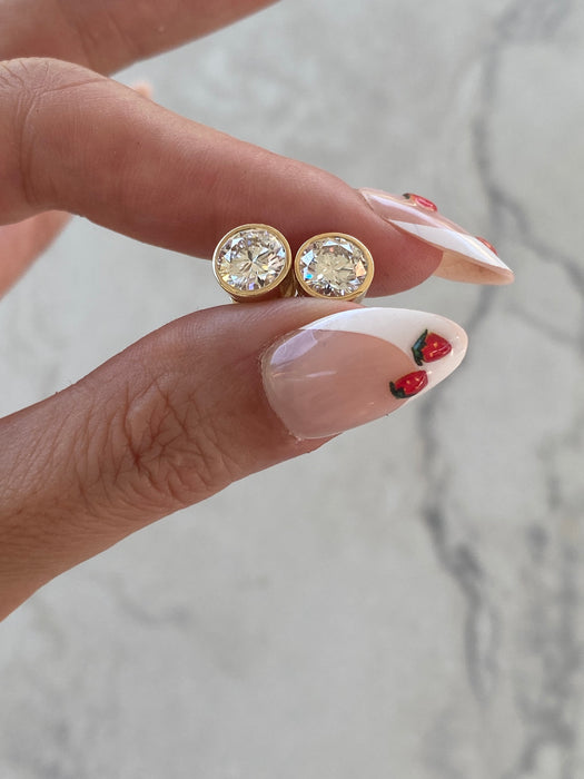14K Gold Bezel Lab Diamond Stud Earrings – 2.17 TCW