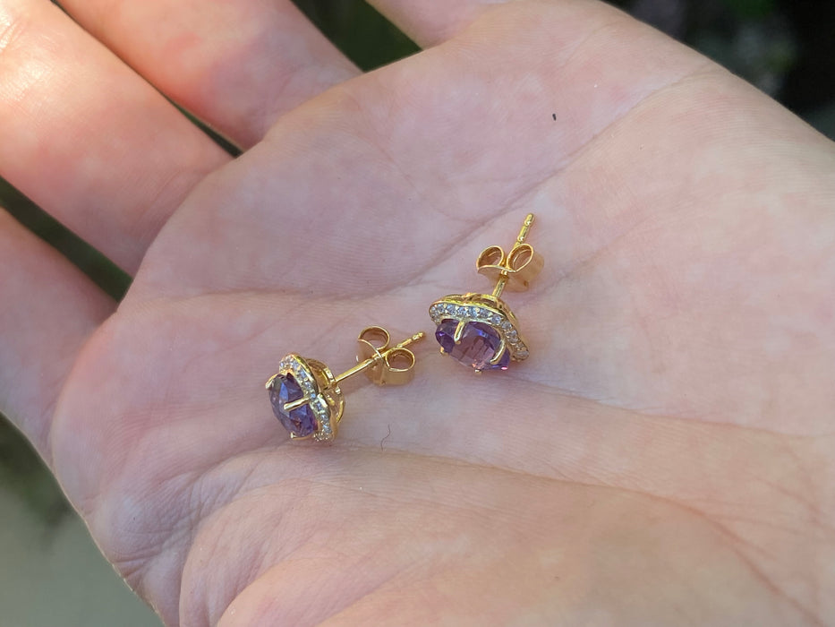 14k amethyst flower diamond stud earrings