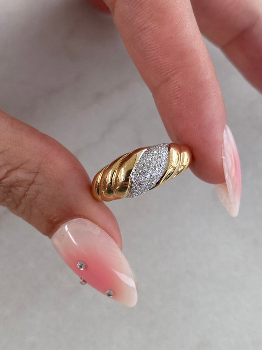 14K Gold Diamond Croissant Ring