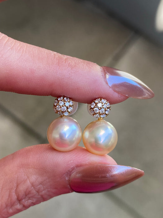 Vintage 18K Gold Diamond & Pearl Earrings