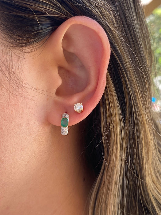 14K Emerald & Diamond Reversible Huggie Earrings