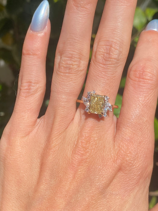14K Gold Fancy Yellow Lab Diamond Ring 2.52 CTW Radiant IGI Certified