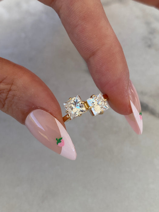 14K Gold Two-Stone Princess-Cut Lab Diamond Pinky Ring