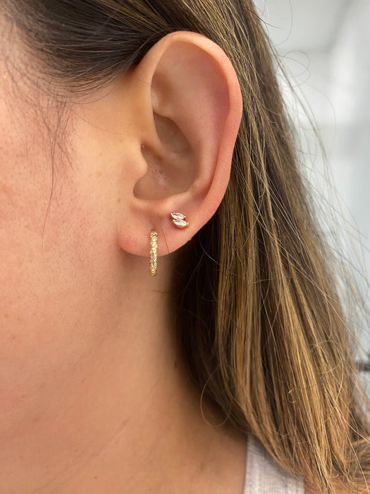 14K Gold Lab Diamond Reversible Croissant Huggie Earrings
