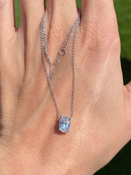 14K White Gold Oval Lab Diamond Necklace – 1.1 CT