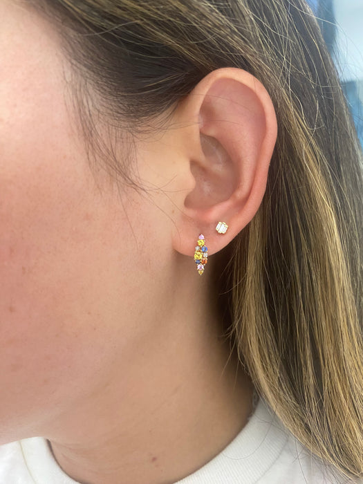 14K Gold Natural Rainbow Sapphire & Diamond Huggie Earrings
