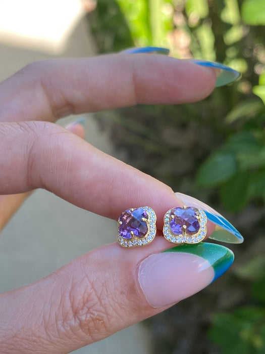 14k amethyst flower diamond stud earrings