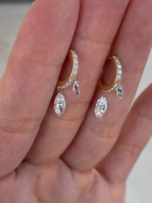 14K 1.5 TCW Lab Diamond Marquise Drop Huggie Earrings