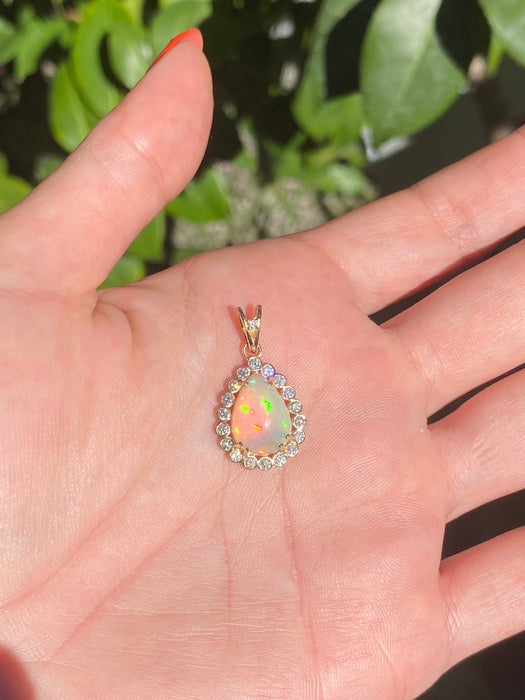 14k opal diamond pendant