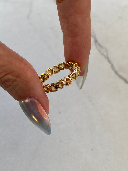 14K Natural Yellow Sapphire Heart Eternity Ring Size 7.5
